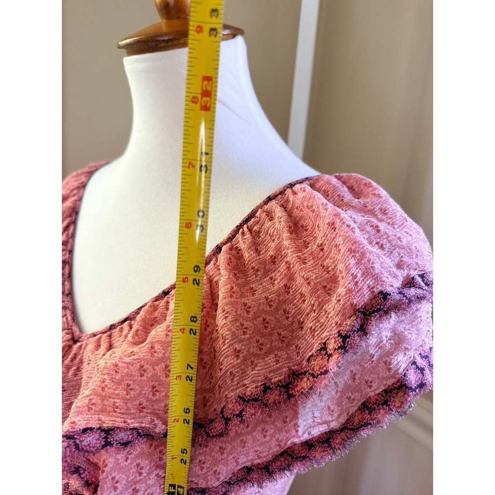 LoveShackFancy Pink Silk Ruffle Asymmetrical Floral Dress Size 2 (Runs Larger) - Picture 9 of 15